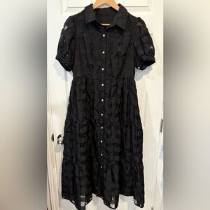 Elegant Gridded Organza Black Tiered Dress